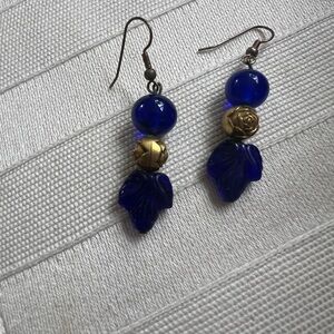 Elegant Blue glass and Gold Earrings